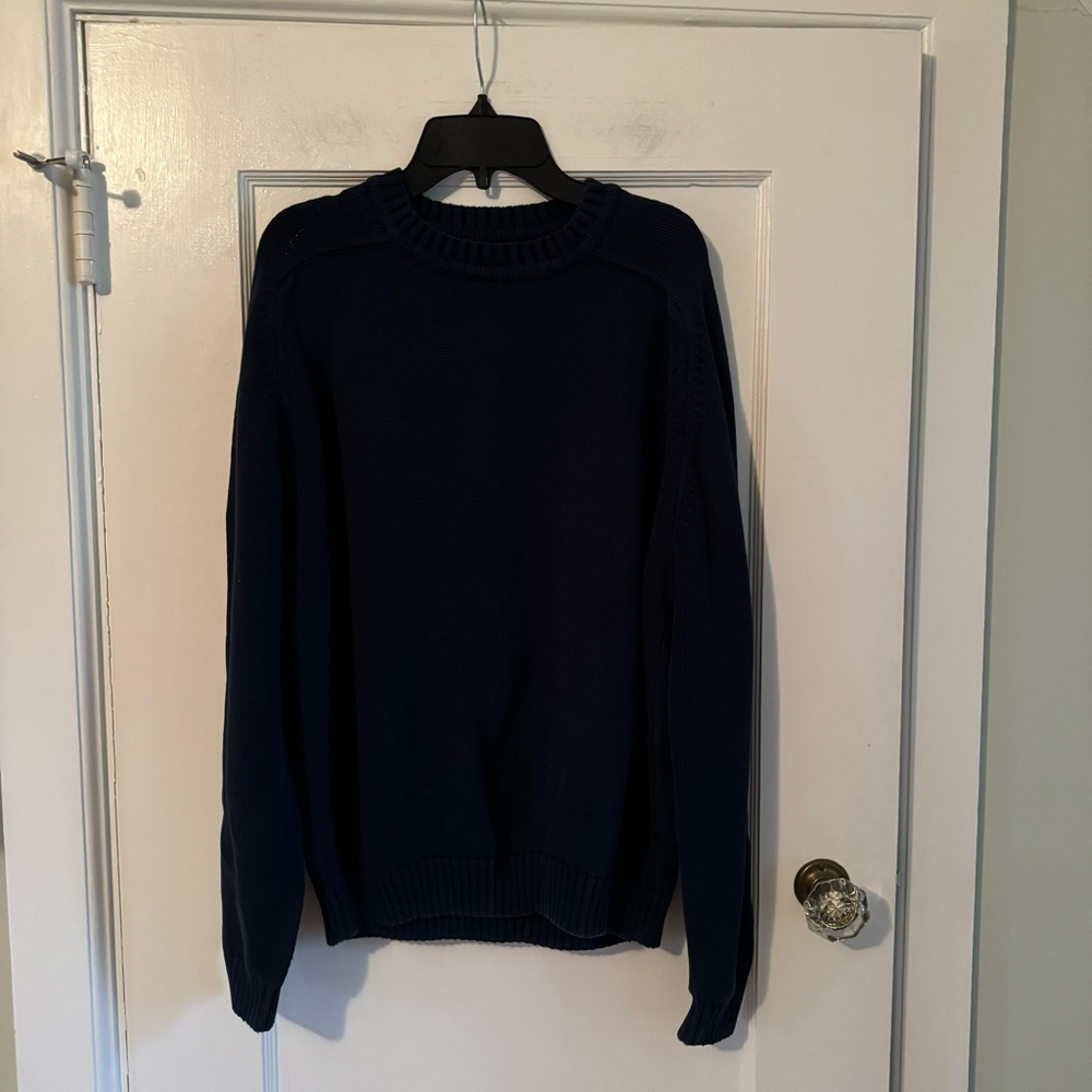 LANDS END Sweater Women's Large 14-16 Navy Pullover Long Sleeve Crew Neck EUC
